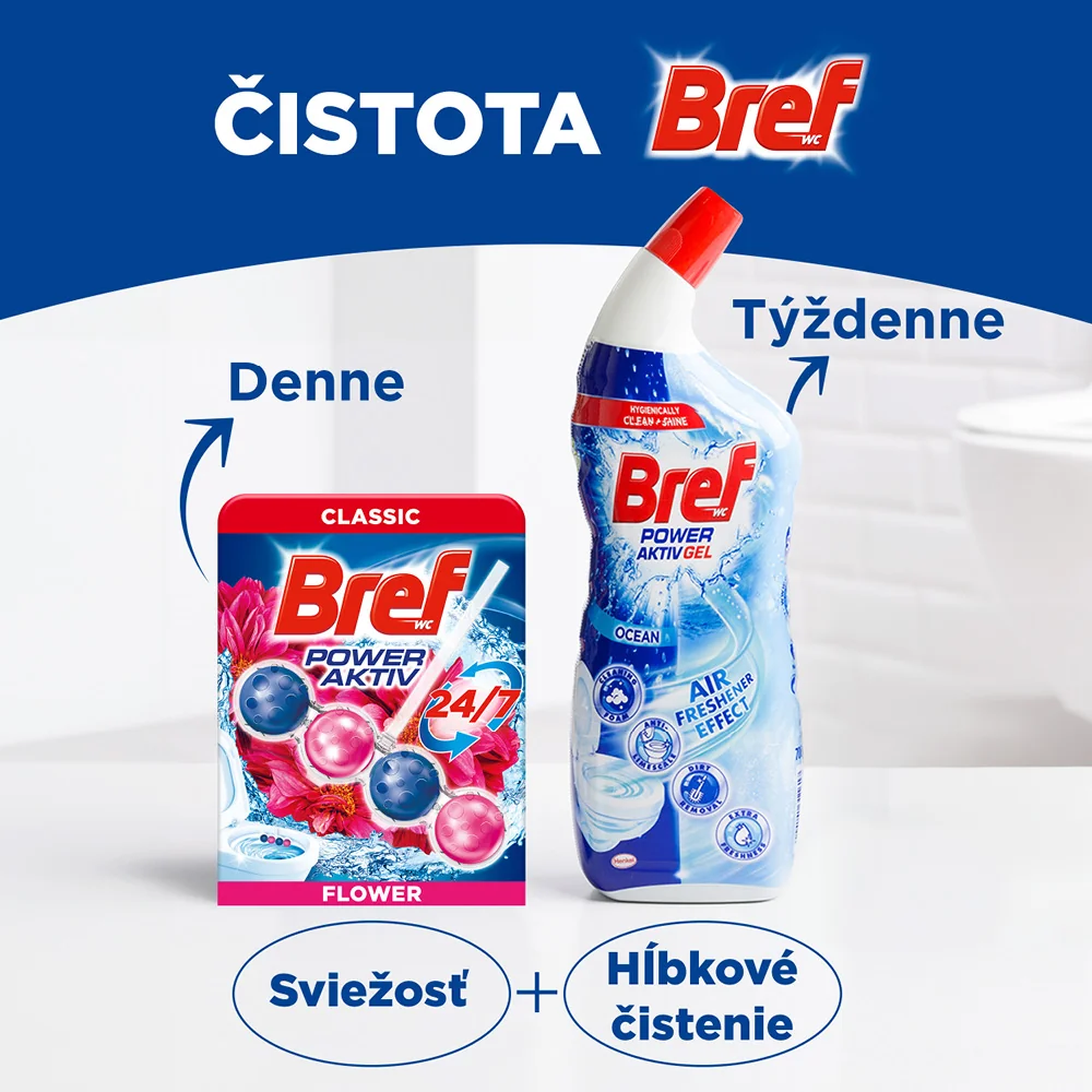 Bref Power Aktiv tuhý WC blok Flower 4×50 g, WC blok