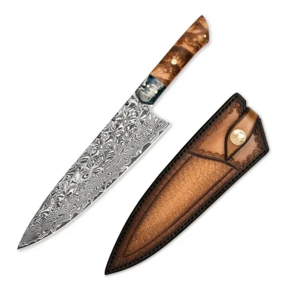 Damaškový kuchynský nôž Ryoko ručne vyrobený, dĺžka 21cm