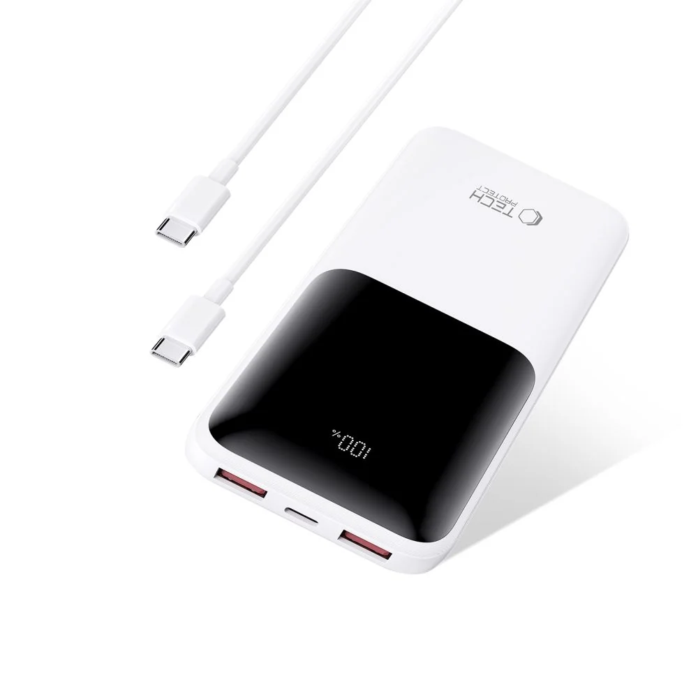 Tech-Protect PB01 Power Bank 10000mAh 2x USB / USB-C 22.5W, biely