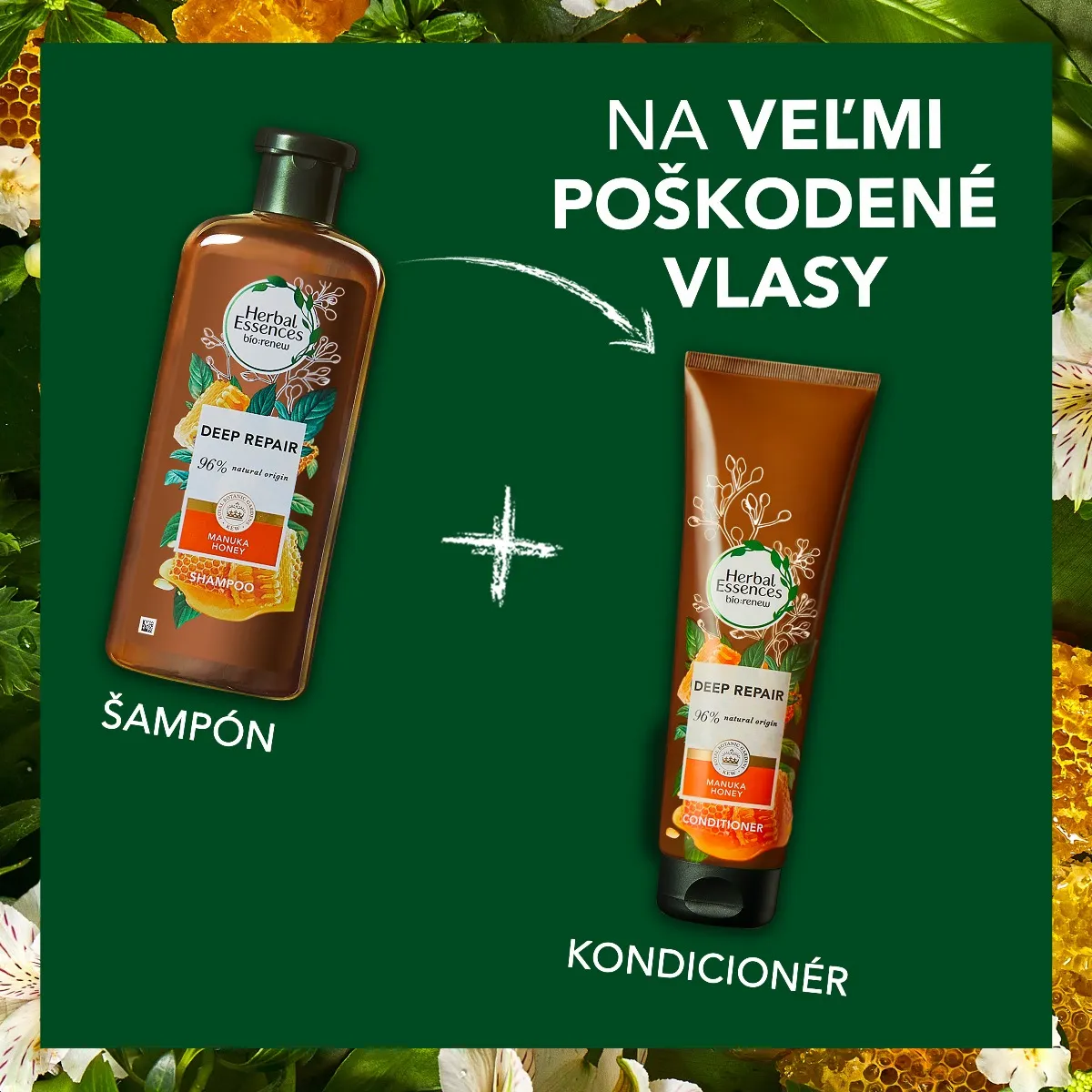 Herbal Essences Manuka Honey, Hĺbkový Regeneračný Šampón Na Veľmi Poškodené Vlasy 1×400ml, šampón na vlasy