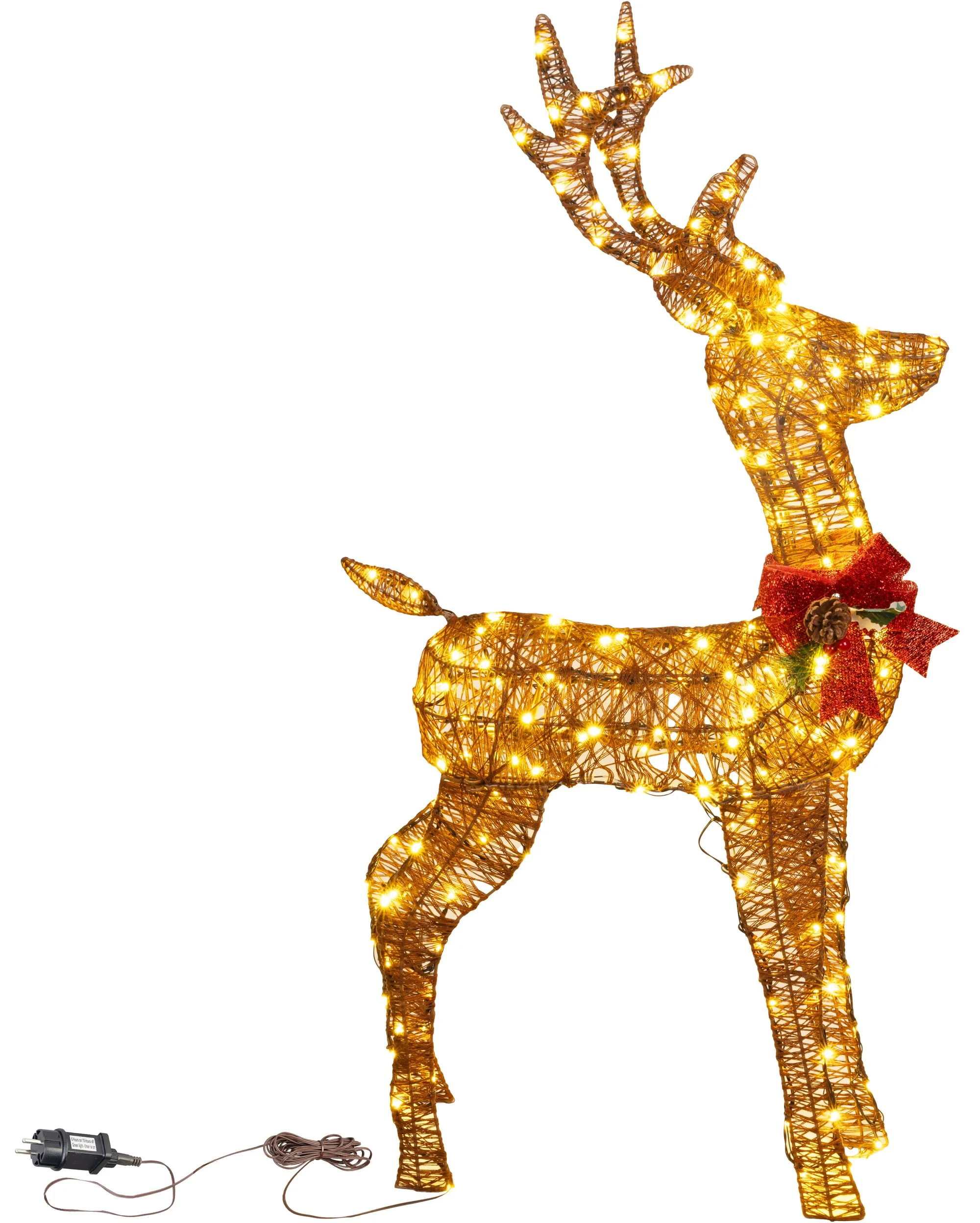 MagicHome vianočný LED jeleň, 1 ks Kov/motúz, časovač, 230 LED teplá biela, 1.2 m