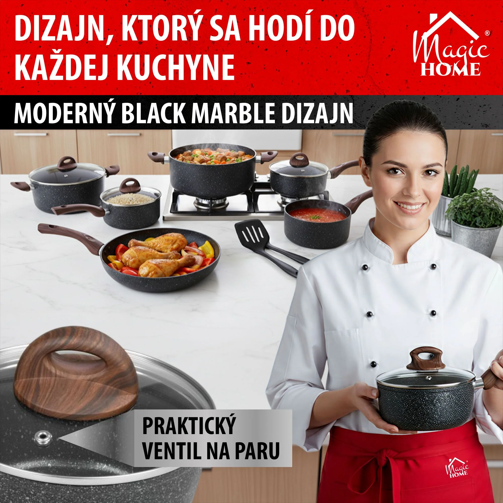 MagicHome rajnica Black Marble Line, 1 ks So sklenenou pokrievkou, 16 cm