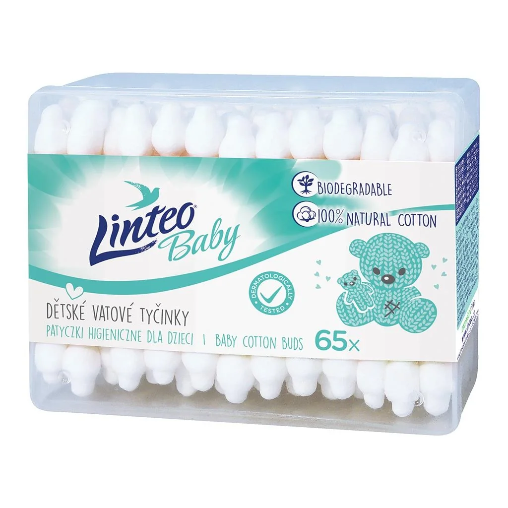 Papierové vatové tyčinky 100% natural Linteo 65 ks v boxe ,