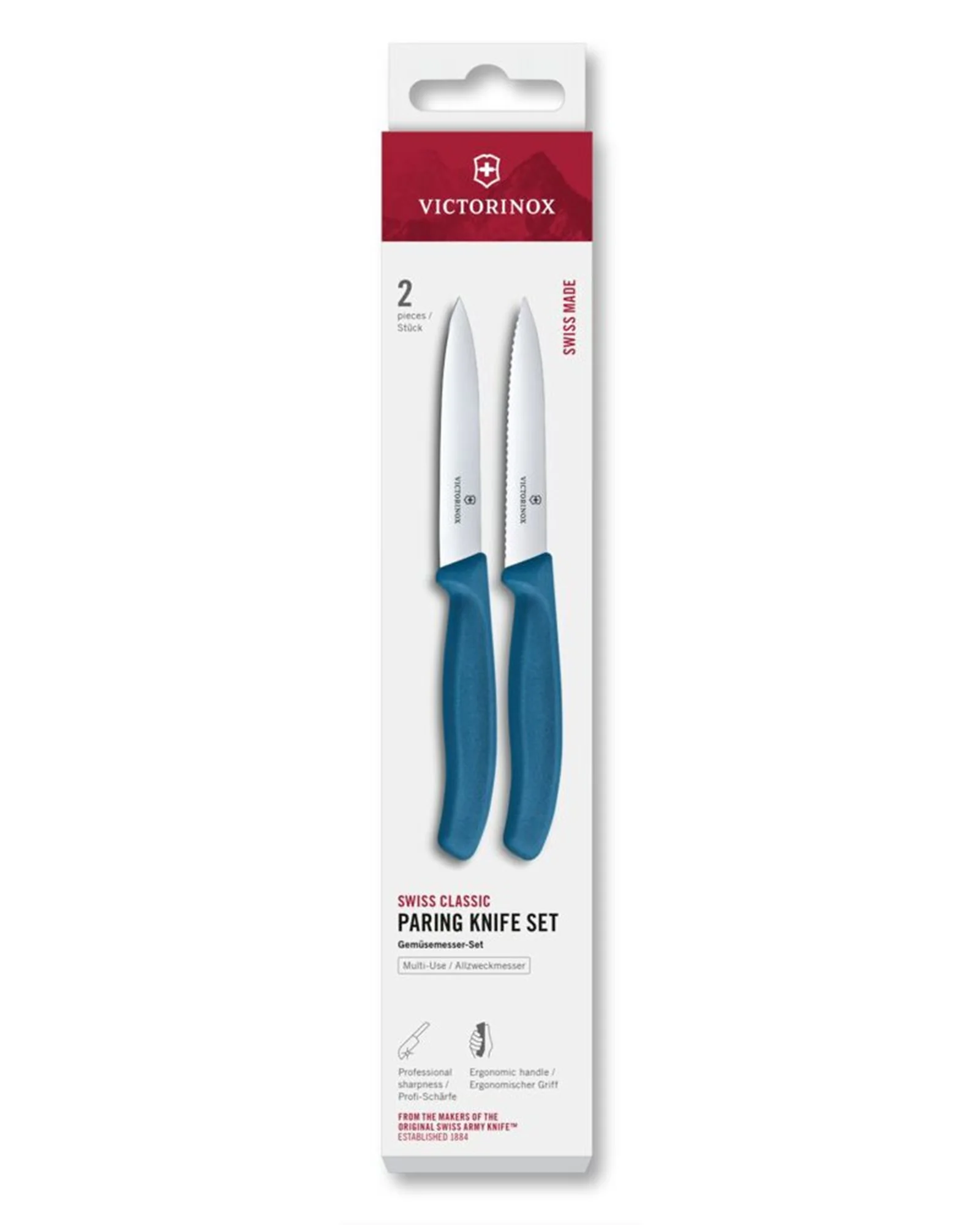 Sada 2 ks nožov na zeleninu (hladký a zubatý), Swiss Classic, 10 cm, modrá, krabička