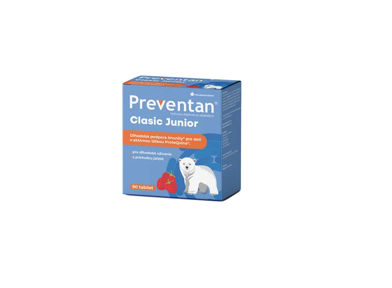 Neuraxpharm Preventan Clasic Junior, príchuť jahoda, 90 tbl 1×90 tbl, výživový doplnok