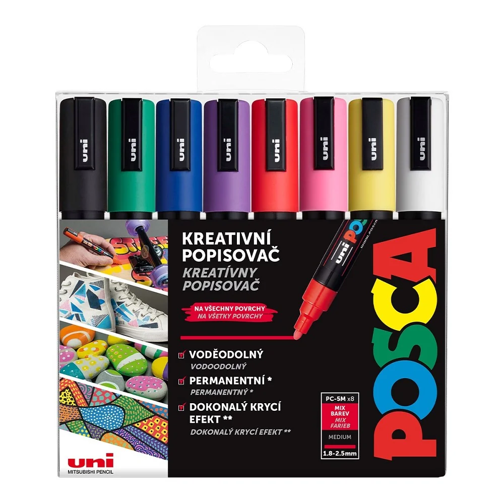 Sada akrylových popisovačov UNI POSCA PC-5M 8 ks Hrot 1,8-2,5 mm
