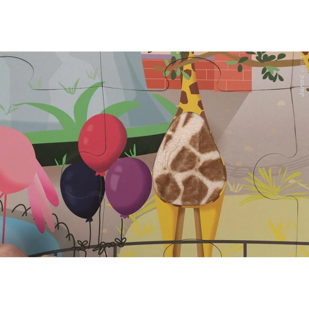 Janod Puzzle dotykové Deň v zoologickej záhrade s textúrou 20 ks