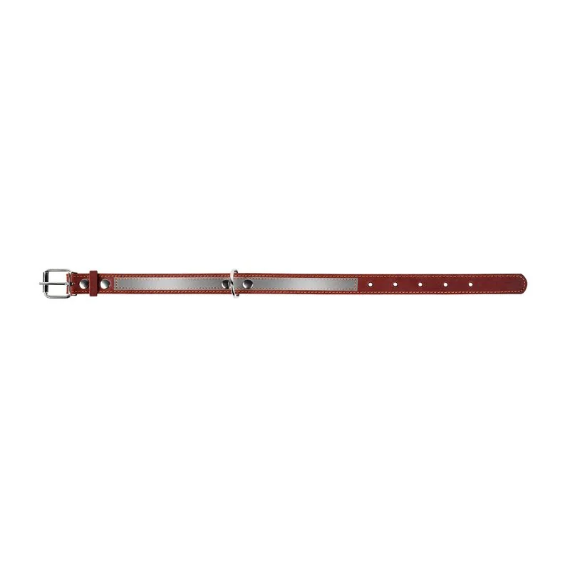 Kožený reflexný obojok hnedý, Obvod krku: 48-63 cm, šírka: 35 mm