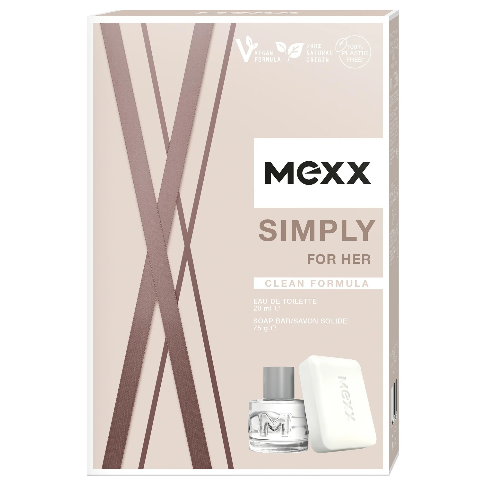 MEXX SIMPLY FOR HER toaletná voda 20ML + mydlo 75G 1×1ks, set dámskej kozmetiky