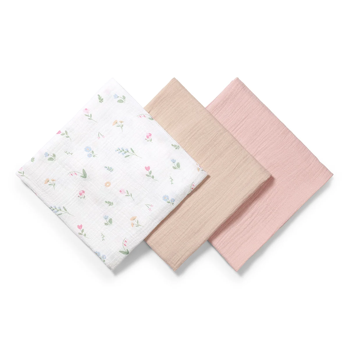 Mušelínové - super mäkké plienky BabyOno, 3ks - béžová/pudrová flowers
