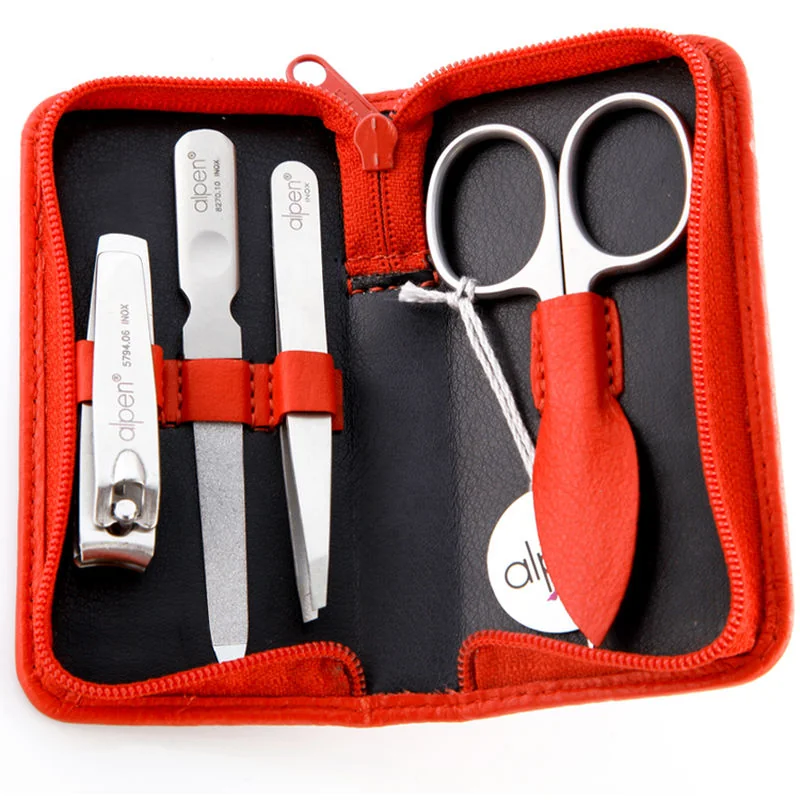 Sada na manikúru Inox, kožená, červená