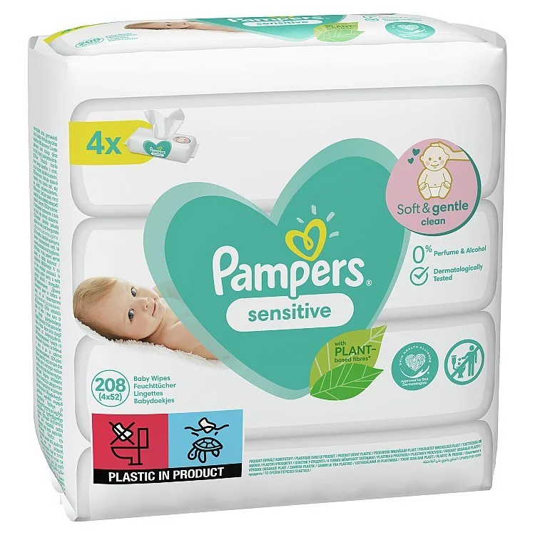 Pampers Baby Wipes Sensitive 4×52 ks, vlhčené obrúsky