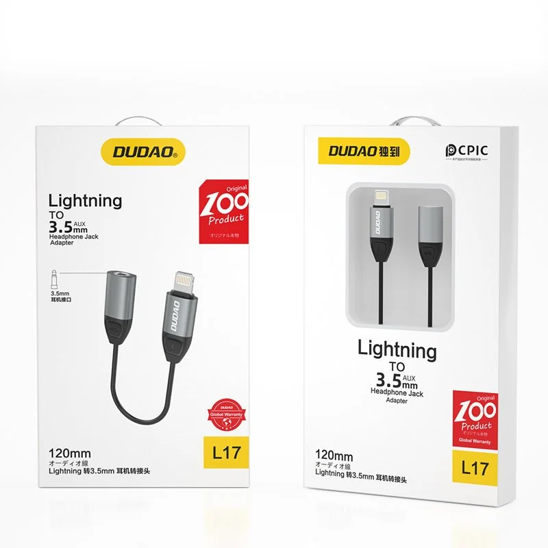 Dudao L17 adaptér Lightning / 3.5mm mini jack, sivý