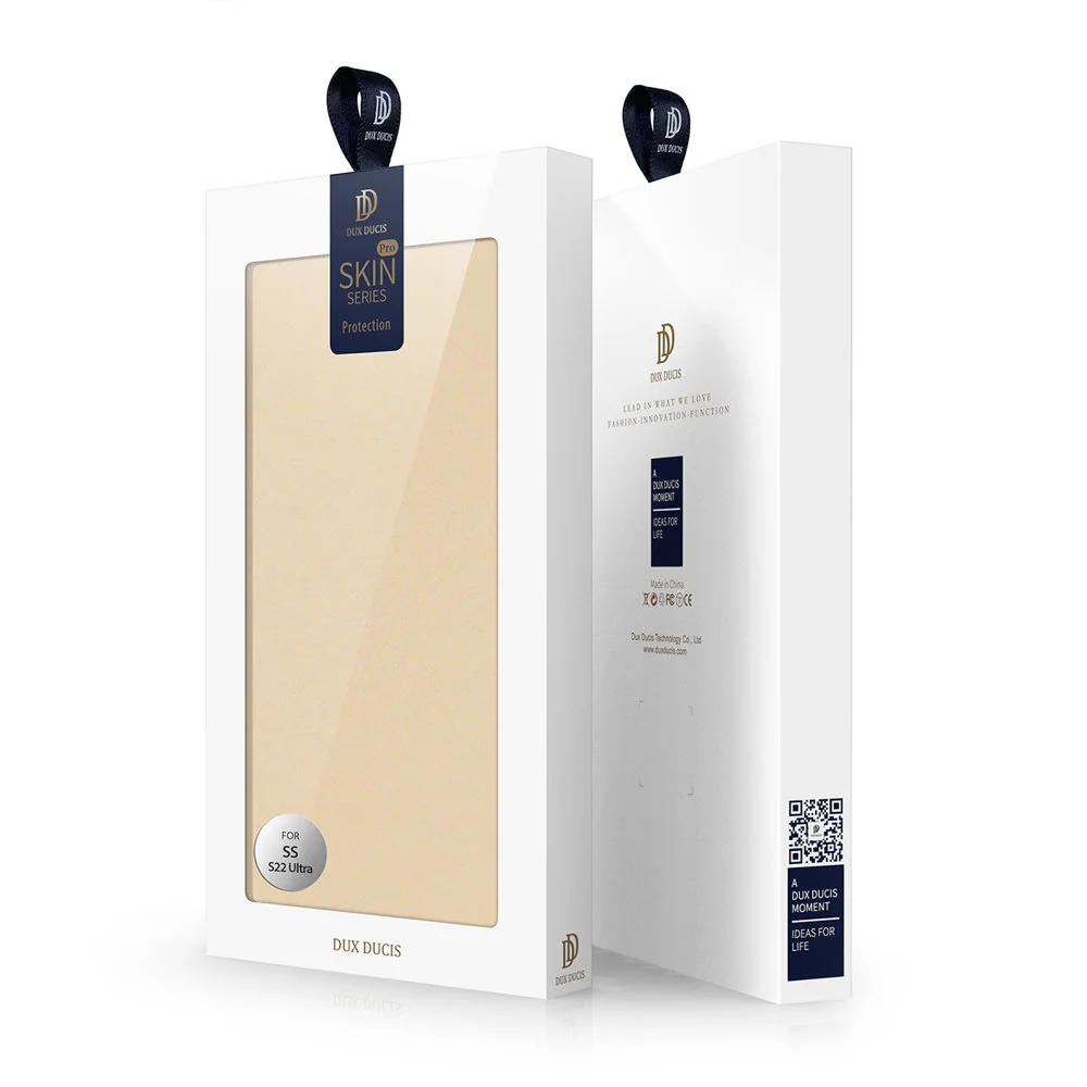 DUX DUCIS Skin Pro knižkové kožené puzdro na Samsung Galaxy S22 Ultra,zlaté zlaté