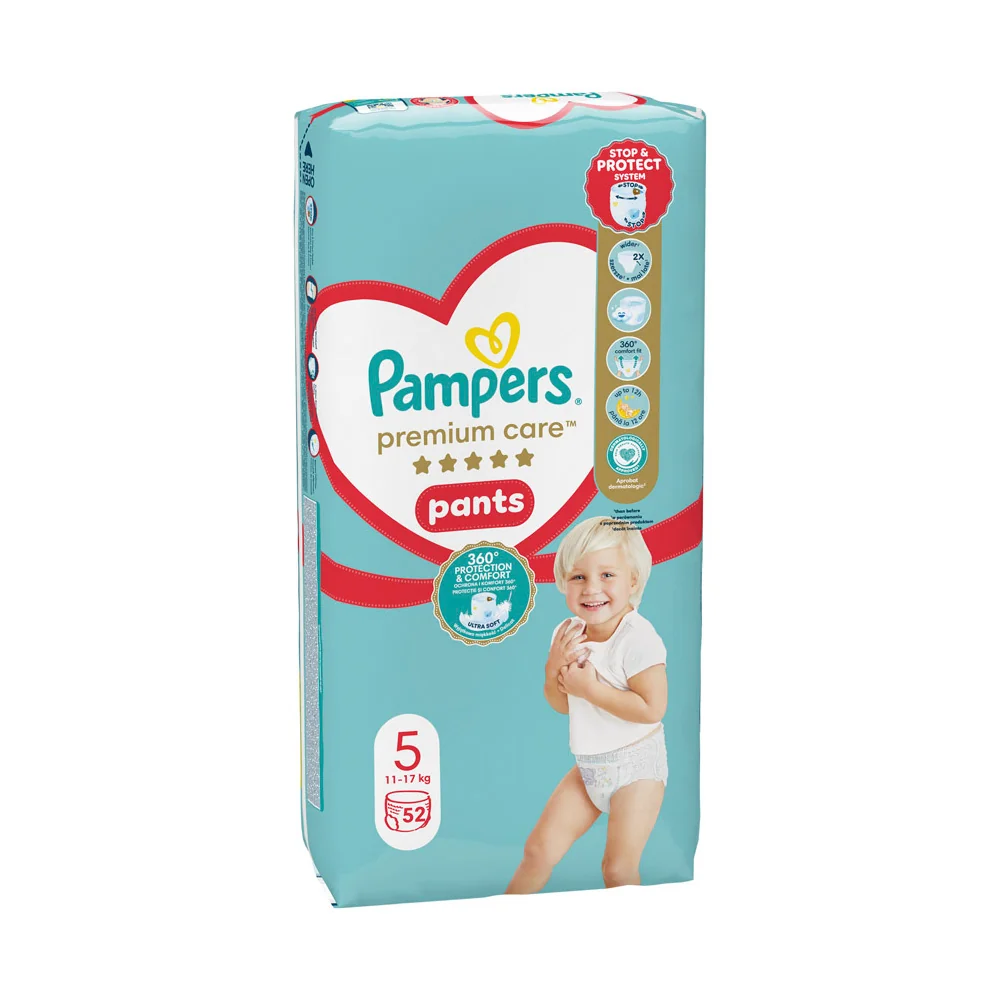 Pampers Premium Care plienkové nohavičky veľkosť 5, 52 ks, 11-17kg 1×52 ks, plienkové nohavičky