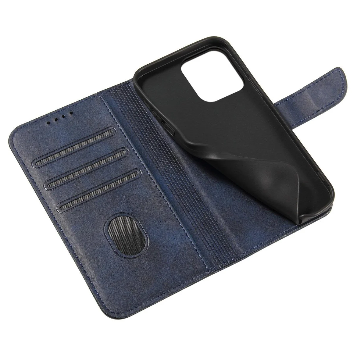 MG Magnet knižkové kožené puzdro na iPhone 14 Plus, modré