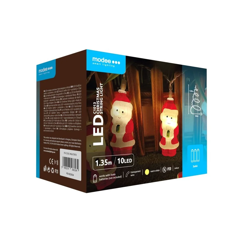 Modee Lighting LED vianočná reťaz 10 LED 1,35m 3xAA teplá biela mikuláš