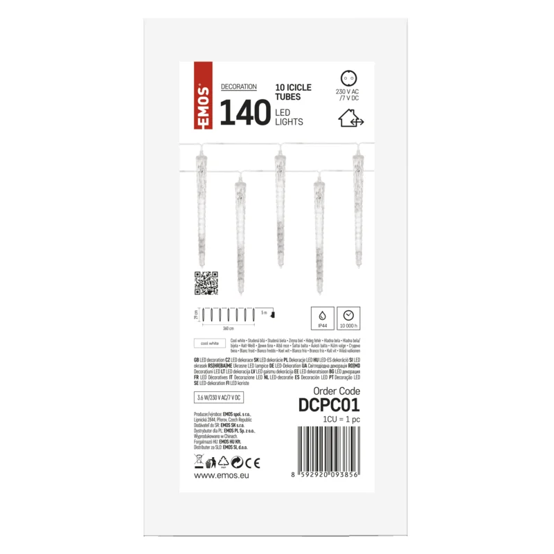 LED vianočná girlanda cencúle 10ks, IP44, CW 1 ks