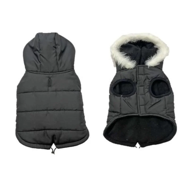 DUVO+ zimná bunda s kapucňou pre psov XS 30cm čierna