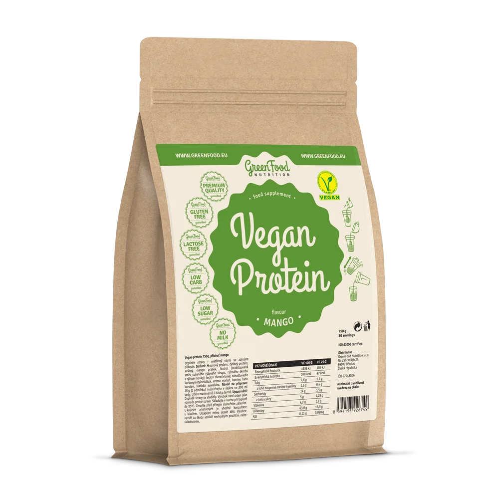GreenFood Nutrition Vegan protein Mango 1×750 g, vegánsky proteín