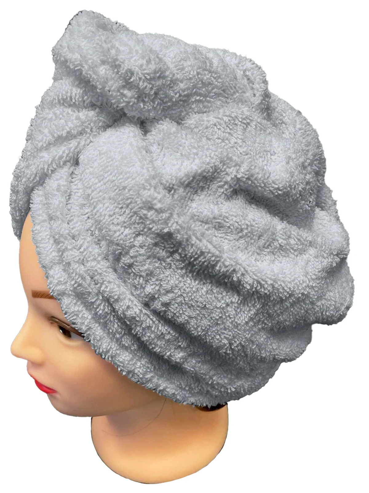 Rýchloschnúci froté turban na vlasy, svetlo šedý