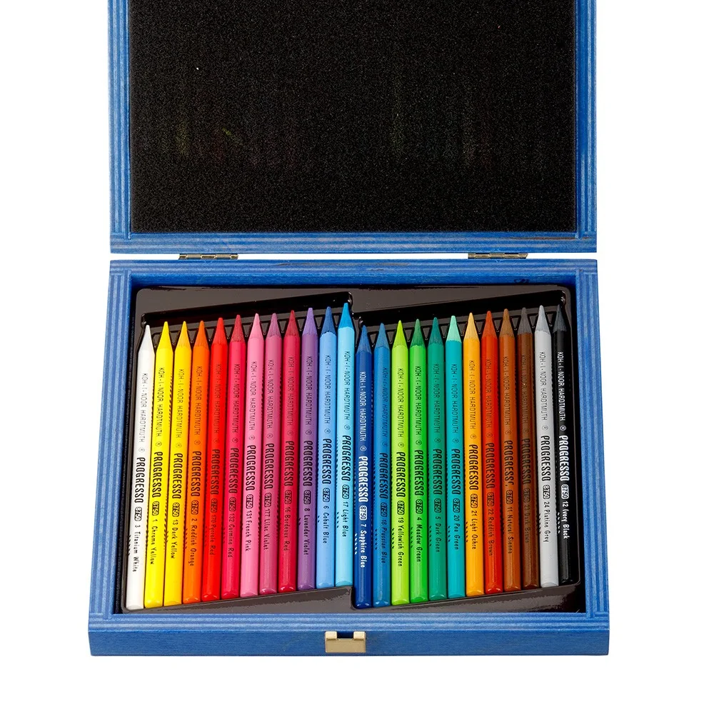 Akvarelové pastelky v laku PROGRESSO 8758, 24 ks Drevená kazeta