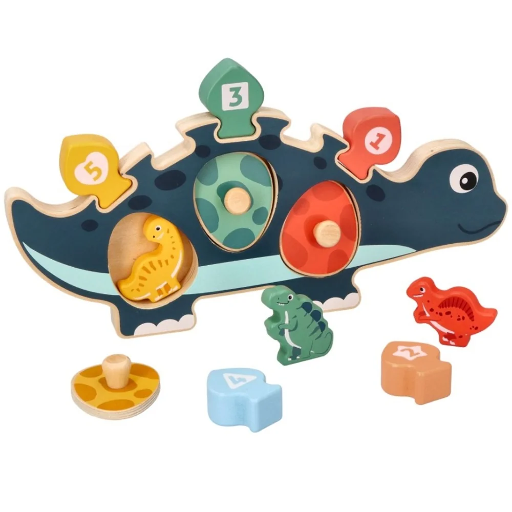 Edukačná hračka puzzle s číslami,  Dinosaurus mamička - modrý
