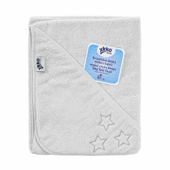 XKKO Organic BIO detská froté osuška s kapucňou 90x90 White Stars