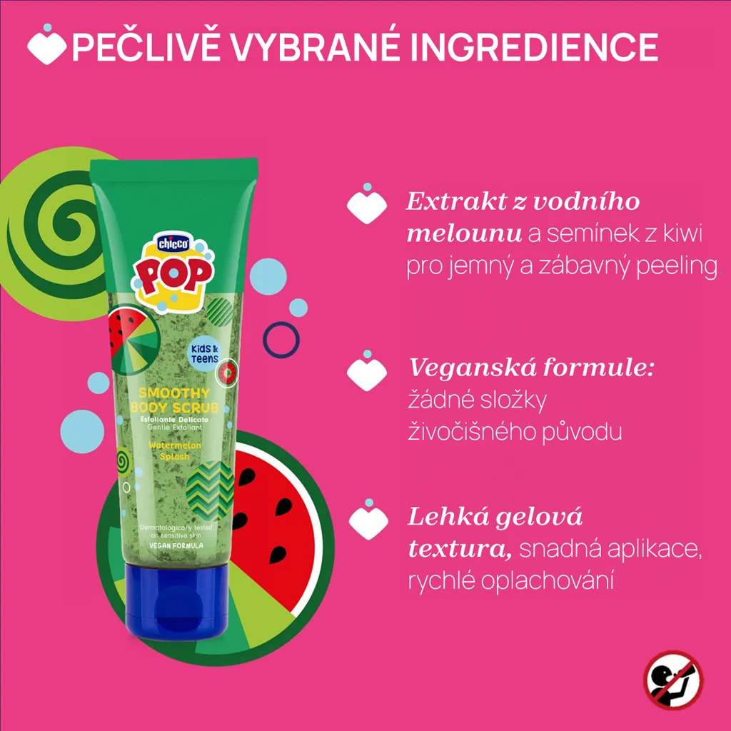 CHICCO Telový peeling Watermelon Smoothy POP pre deti a teenagerov 150 ml
