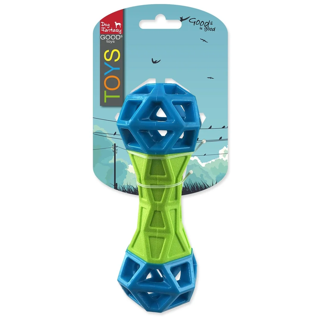 Hračka Dog Fantasy Kosť s geometrickými obrazcami pískacia zeleno-modrá 18x5,8x5,8cm