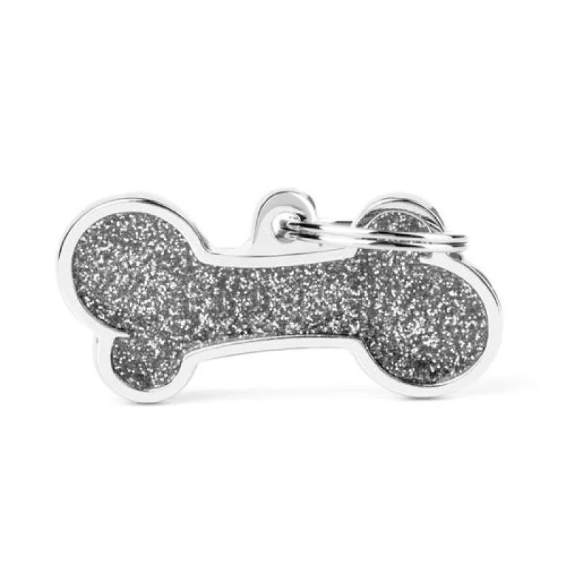 MF BIG BONE GLITTER GREY gravírovateľný prívesok 2x4cm