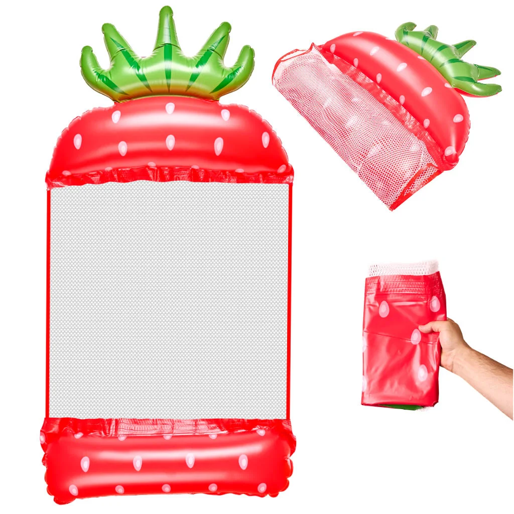 Nafukovací vodný hamak/matrac Jahoda 2v1 s PVC sieťkou, 140×70 cm, max. 70 kg 