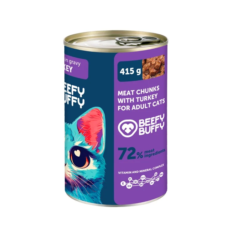 BEEFY BUFFY - Mäsové morčacie kúsočky v omáčke 415 g (3199)