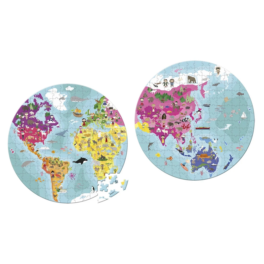 Janod Detské obojstranné puzzle Zemeguľa v kufríku 208 ks 