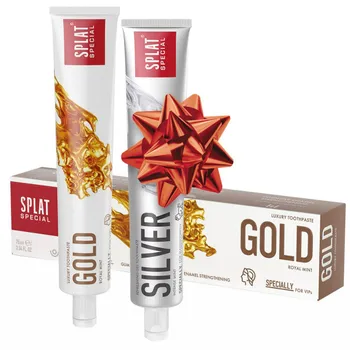 SPLAT Vianočný balíček Special Duo Gold & Silver zubné pasty 1×1 set, prémiové balenie (2x75 ml)