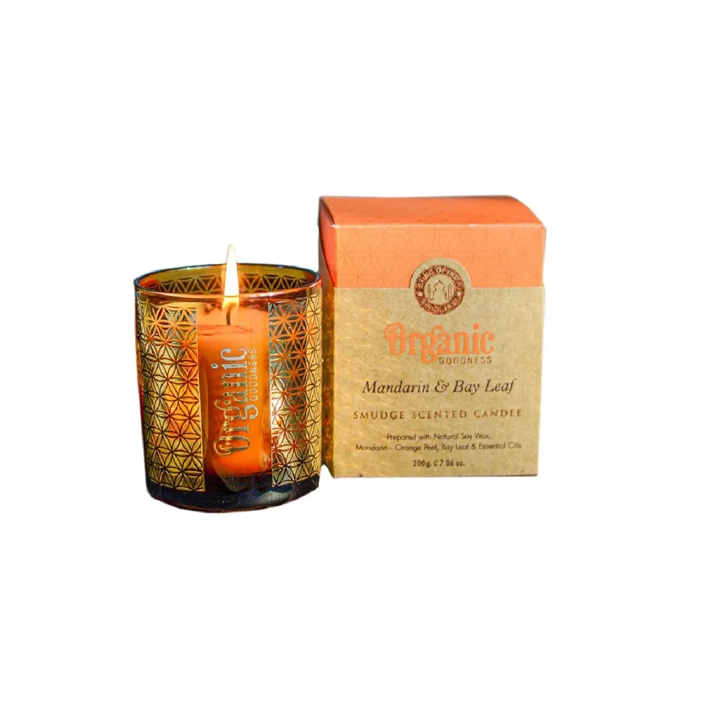 Organická vykurovacia sviečka v skle so zlatou fóliou, Mandarin & Bay Leaf 200g