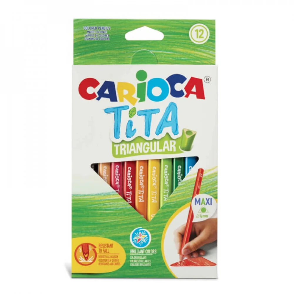 Farbičky Tita JUMBO nelámavé trojhranné pružné Carioca 12 ks-CARIOCA + Hlavolamová Logická hra PUZZLE KOCKA 5.5×5.5cm-MOVEO