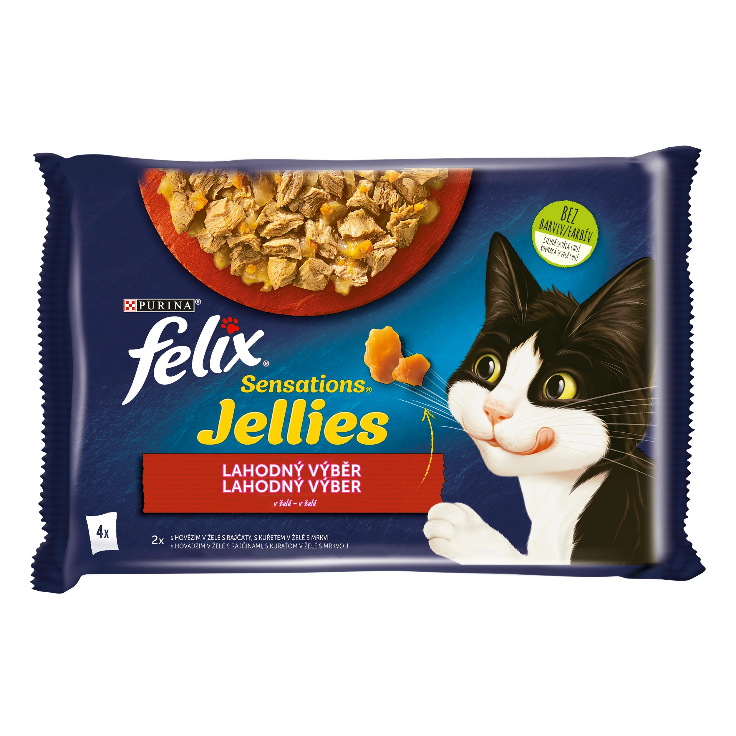 Felix Sensations Jellies kapsičky pre mačky hovädzie, kura v želé 4×85 g 4×85 g, kapsičky pre mačky