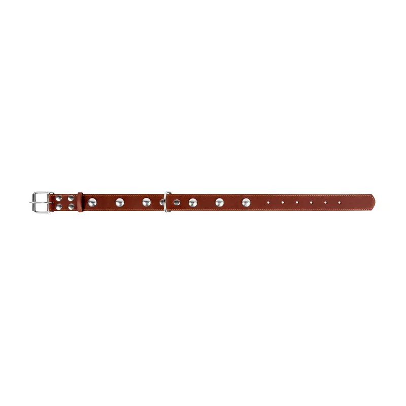 Kožený obojok s kovovou dekoráciou hnedý, Obvod krku: dĺžka: 38-50 cm, širka: 25 mm