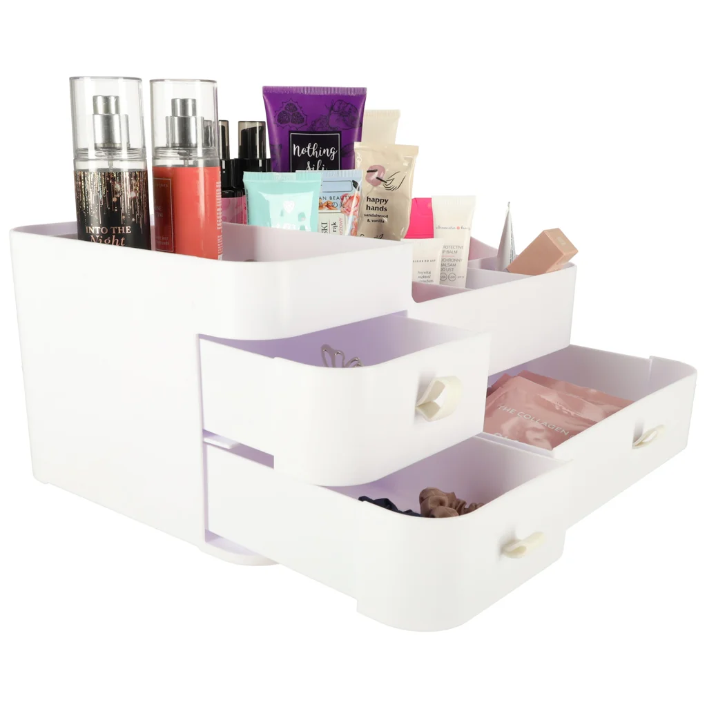 Organizér na kozmetiku a šperky so zásuvkami – biely, 34 × 22 × 15 cm