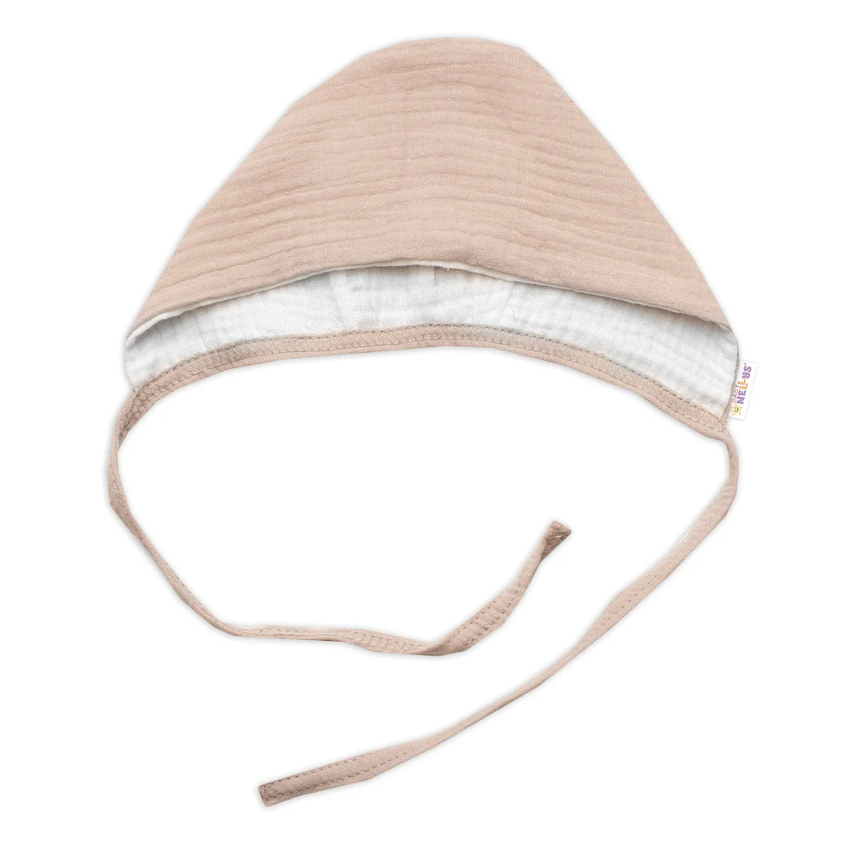 Mušelínová čiapočka na zaväzovanie bonetka Boy, Hand Made, béžová, veľ. 68
