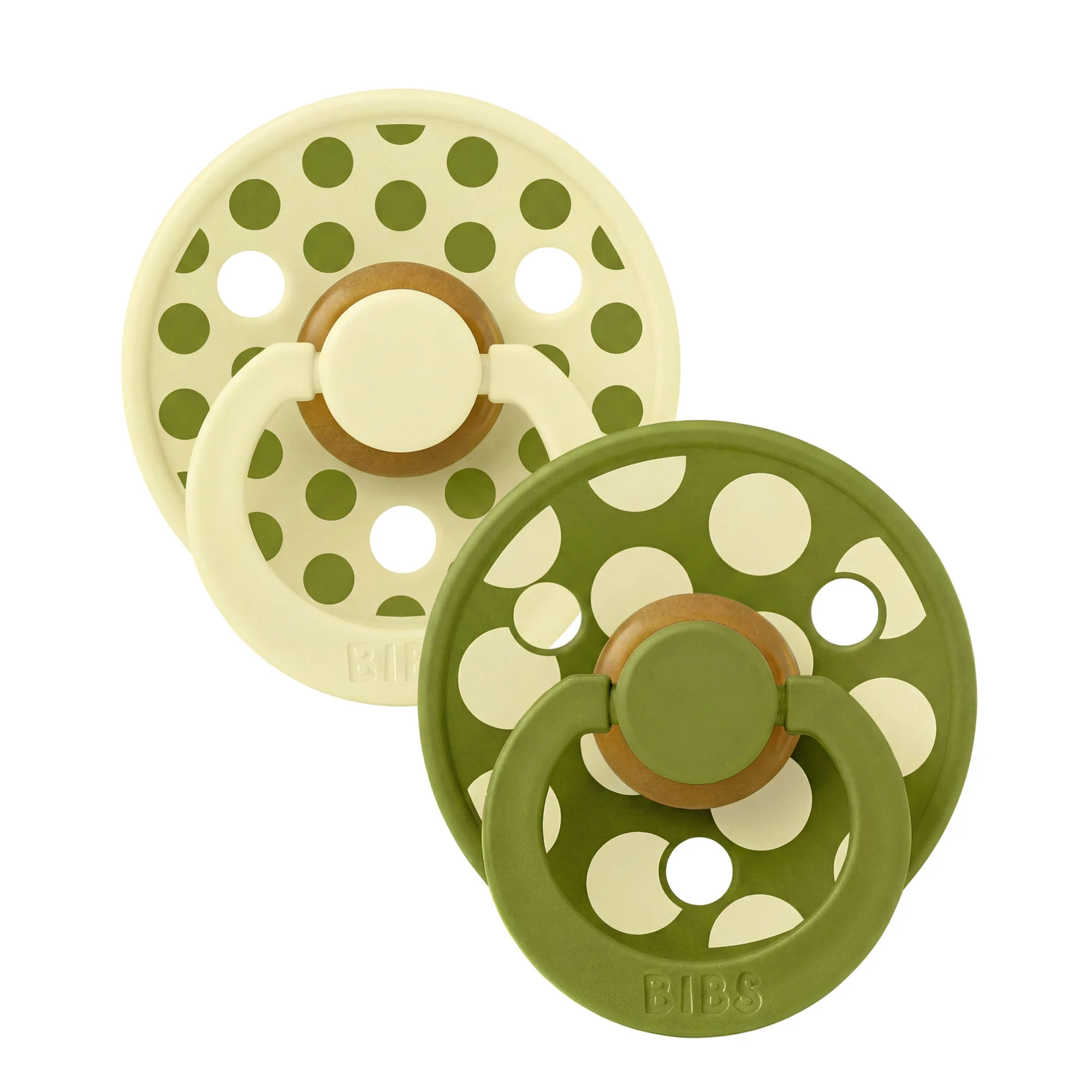 BIBS STUDIO Colour Polka cumlíky z prírodného kaučuku 2ks - veľkosť 1 Luna / Wasabi