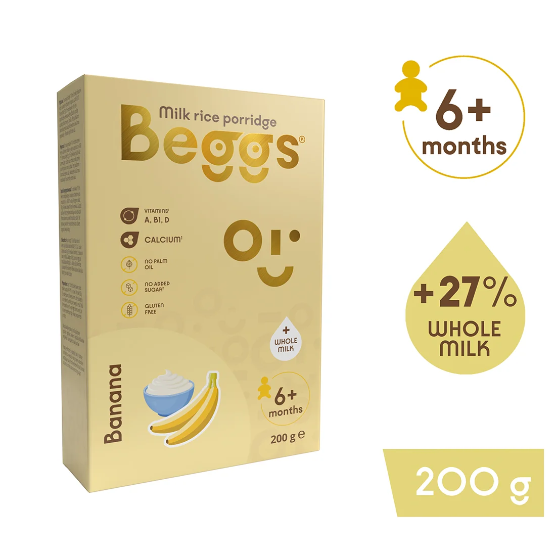 Beggs Mliečna ryžová kaša banánová 1×200 g, mliečna kaša