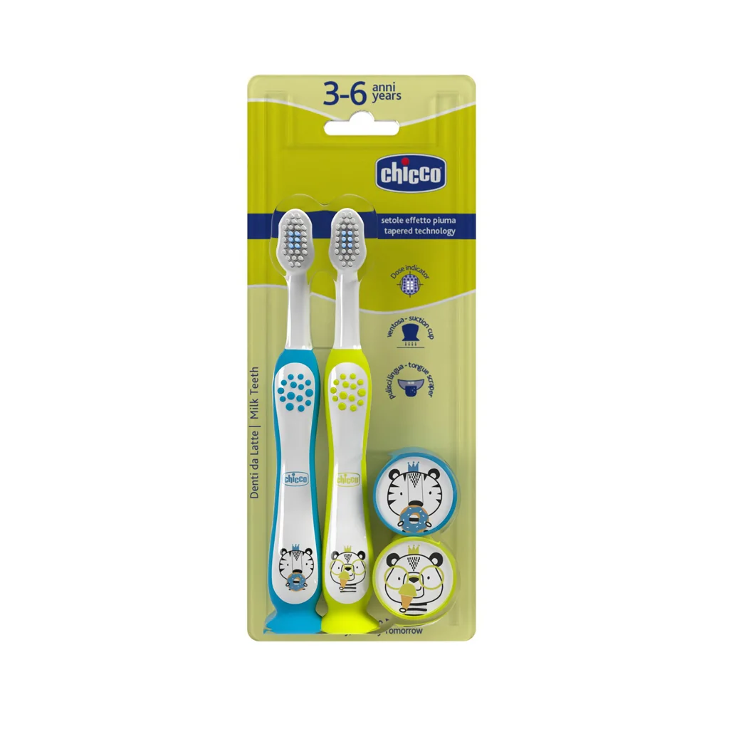 CHICCO Set zubných kefiek pre deti Tiger-Panda 3-6r 1×2 ks, zubné kefky