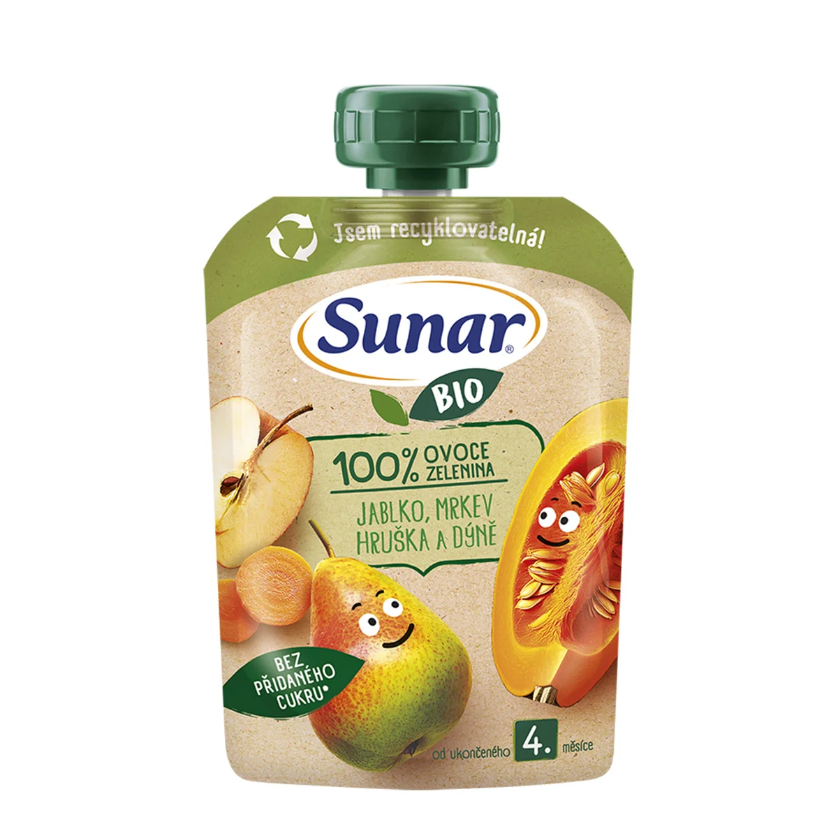 Sunar BIO ovocno-zeleninová kapsička Jablko, hruška, mrkva, tekvica, 4m+ 100 g