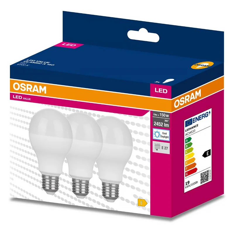 Žiarovka OSRAM LED VALUE CLA150 E27 19W/865 3balenie BASECLA150 