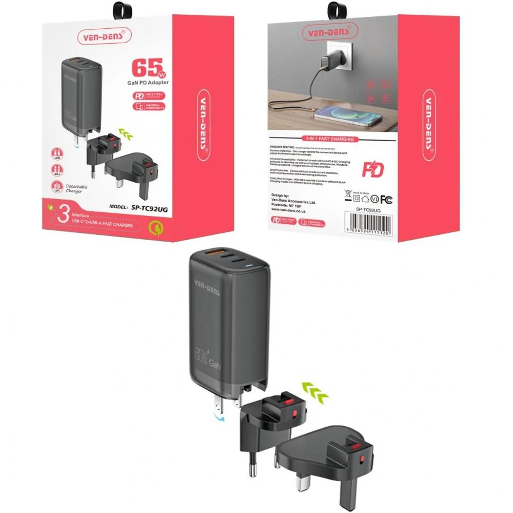 65W GaN Viac - Rýchlonabíjacia Multifunkčná Sieťová Nabíjačka 1 x 65W, USB-C, QC3.0
