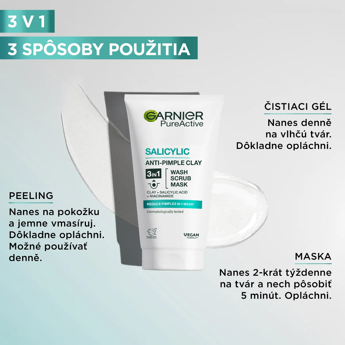 Garnier Skin Naturals Pure čistiaci peeling 3 v 1 1×150 ml, čistiaci peeling
