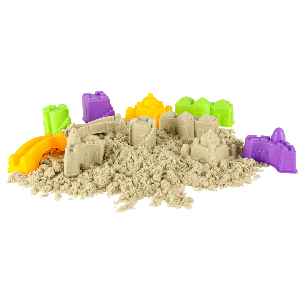 Kinetický piesok 1100 g – hrad a stavebná dráha, 2 autíčka