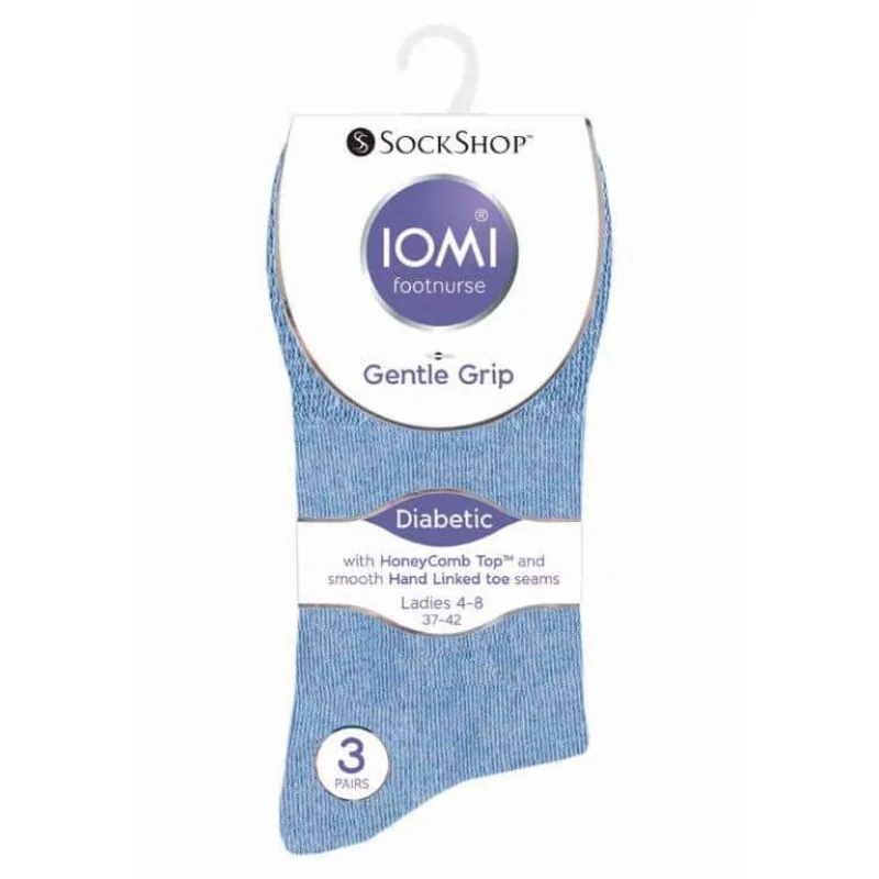 IOMI Gentle Grip dámske diabetik ponožky 3 páry MODRÉ bez gumičiek